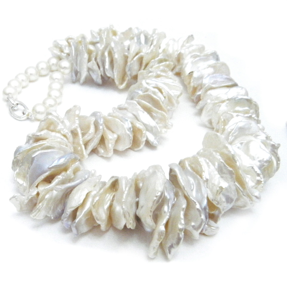 White Huge Petal Keishi Pearls Necklace